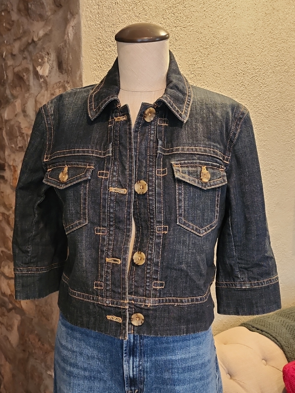 Banana Republic Dark Denim Swing Jacket with Contrast Stitching